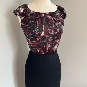 Ann Taylor Women’s Sz XS Cap Sleeve Silk Blouse Short Sleeve Abstract Career